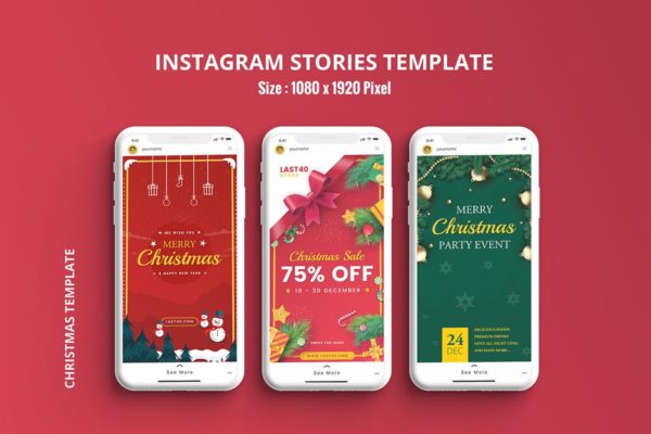 Instagram社交平台圣诞节主题促销活动广告设计模板16图库精选 Christmas Instagram Stories Template