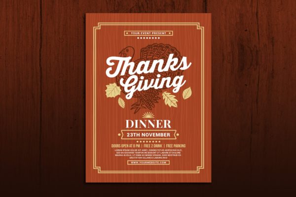 餐厅感恩节主题活动海报传单设计模板 Thanksgiving Dinner Flyer