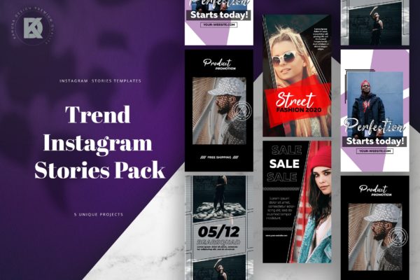 Instagram时尚品牌故事设计模板16图库精选素材 Instagram Trendy Stories Pack