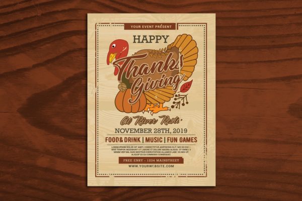 感恩节主题派对海报传单模板素材 Thanksgiving Flyer