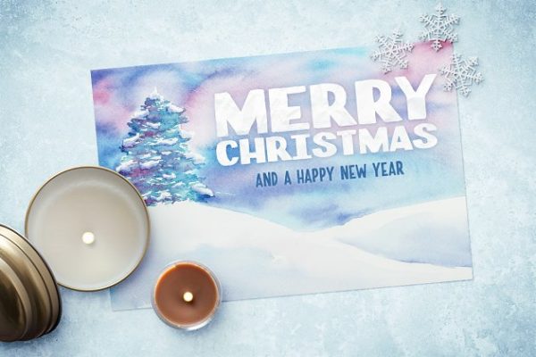 水彩圣诞节日贺卡卡片模板 Waterco