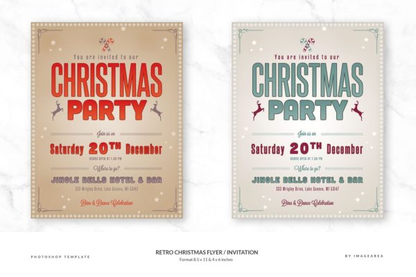 复古圣诞节节日派对传单模板 Retro Christmas Flyer / Invitation