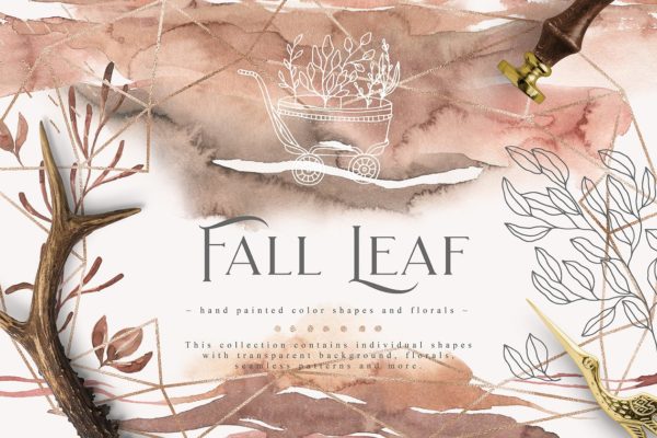 秋天落叶元素水彩插画 Fall Leaf Watercolor Collection