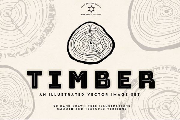 手绘树木年轮矢量图像合集 Timber &#8211; Hand Drawn Vector Image Set
