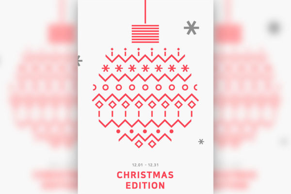 红色圣诞装饰球圣诞主题海报/传单设计模板
