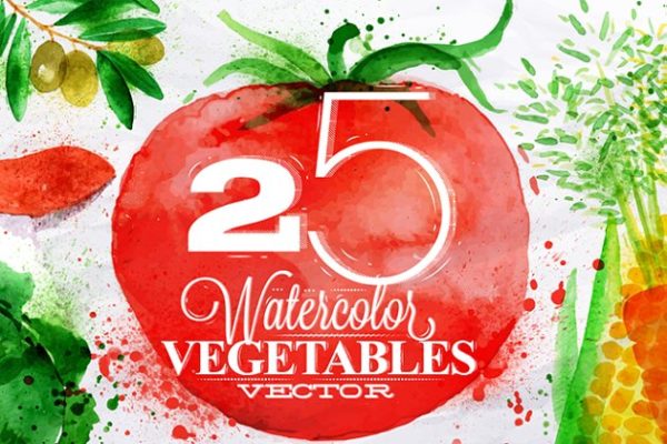 常见蔬菜水彩剪切画素材包 Vegetables Watercolor