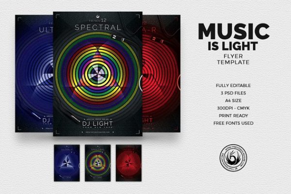 “音乐即光明”音乐派对传单模板 Music is Light Flyer PSD