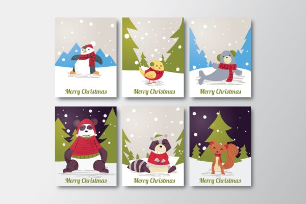 手绘设计风格圣诞节贺卡设计模板合集v3 Hand Drawn Christmas Cards Collection
