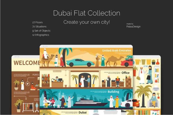 迪拜中东风情扁平风格插画 Dubai Flat Collection