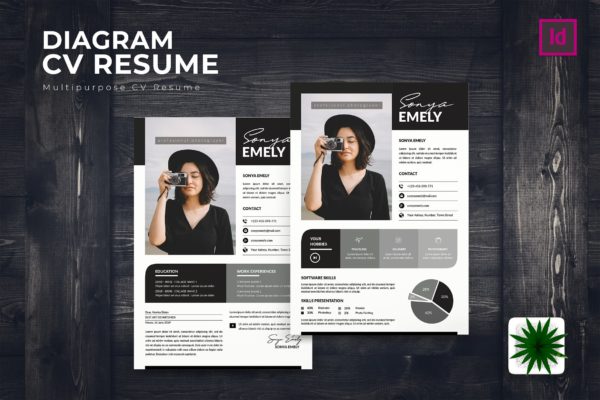 多用途个性设计电子简历&amp;推荐信模板 Diagram CV Resume