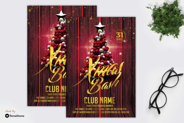 圣诞节&amp;新年倒计时狂欢活动宣传单模板 Xmas Bash &#8211; Flyer MR
