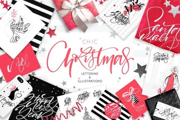 圣诞节主题装饰字母＆剪贴画 Chic Christmas Lettering &amp; Clipart