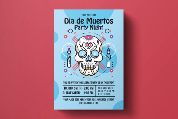 墨西哥亡灵节活动海报设计模板 Dia De Los Muertos Flyer Template