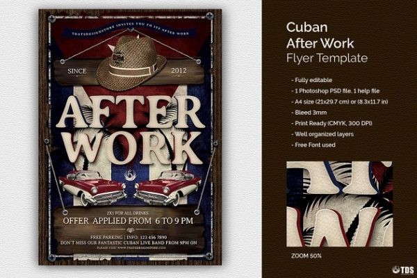 古巴风格酒吧活动海报设计PSD模板 Cuban After Work Flyer PSD