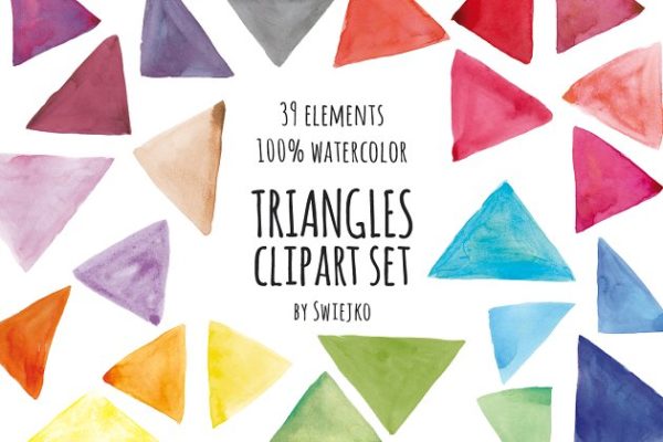 多彩三角形水彩剪贴画 Watercolor triangles