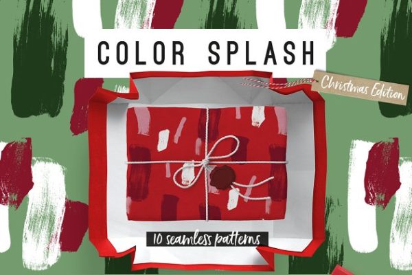 多彩颜料飞溅圣诞节主题风格纹理 Color Splash Patterns &#8211; Xmas Edition