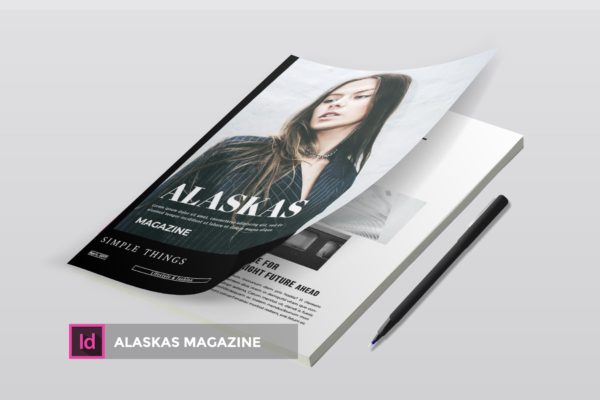 高端人物/服装/访谈主题普贤居精选杂志版式排版设计INDD模板 Alaskas | Magazine Template