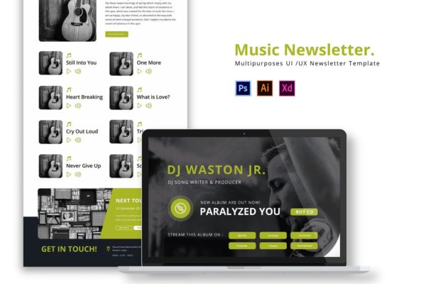 音乐主题推广邮件订阅设计模板 Music Newsletter