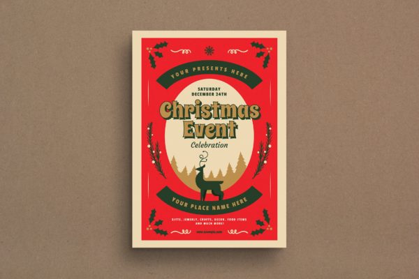 复古设计风格圣诞节活动海报传单模板v1 Retro Christmas Event Flyer