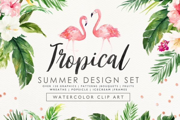 热带夏季手绘设计元素 Summer Design Set-Tropical