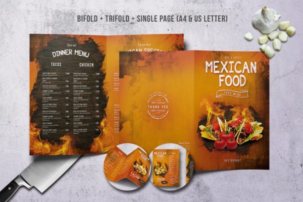 墨西哥餐厅菜单套餐设计模板 Mexican Menu Bundle A4 &amp; US Letter
