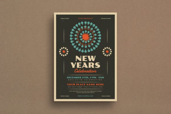 复古风格新年主题活动海报传单模板 Retro New Year&#8217;s Event Flyer