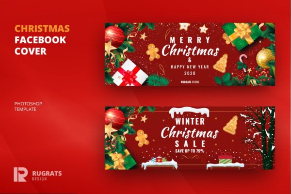 Facebook社交平台圣诞节主题封面/Banner设计模板16图库精选 Christmas R1 Facebook Cover &amp; Banner