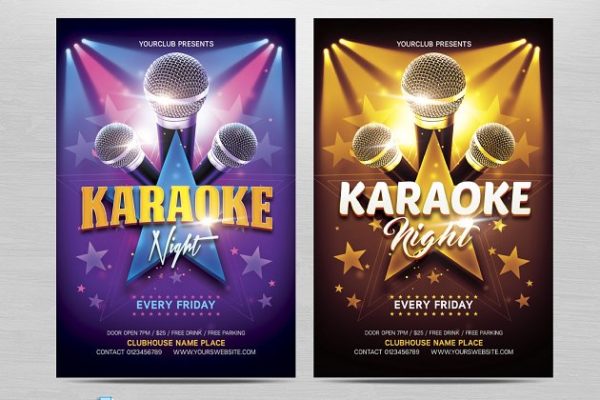 卡拉ok之夜宣传单模板 Karaoke Night Flyer