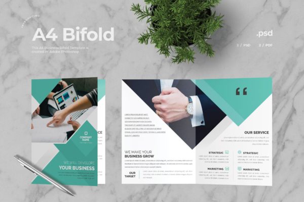 市场调研公司介绍对折页宣传册设计模板v4 Business Bifold Brochure