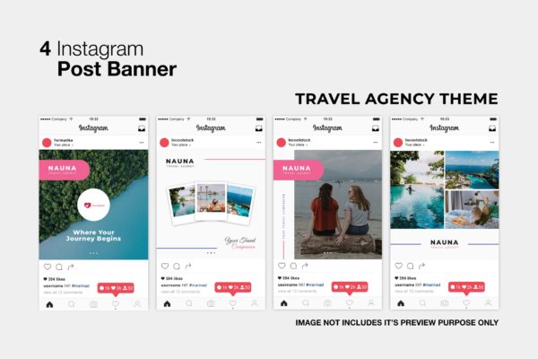 旅行社社交推广Instagram文章贴图设计模板16图库精选 Nauna Travel Agency Instagram Post
