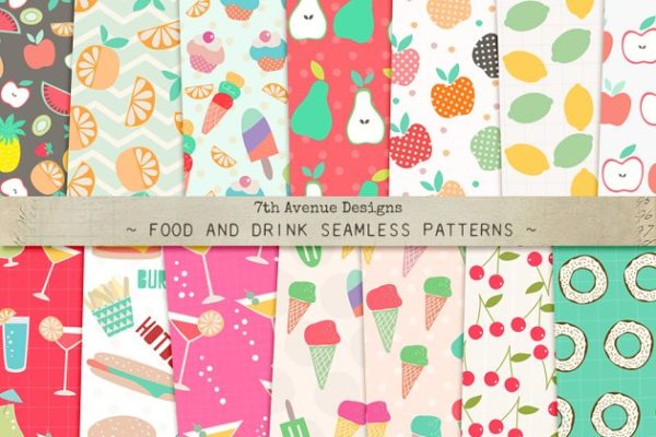 食物和饮料无缝图案纹理 Food and Drink Seamless Patterns