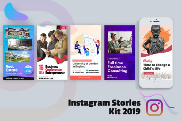 2019年潮流趋势创意Instagram品牌故事设计模板16图库精选 Creative Instagram Stories Kit 2019