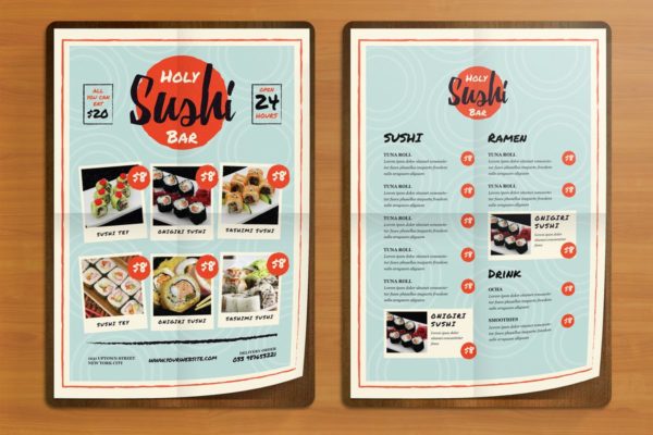 日本寿司日本菜餐厅菜单传单PSD设计模板 Sushi Bar Flyer Menus
