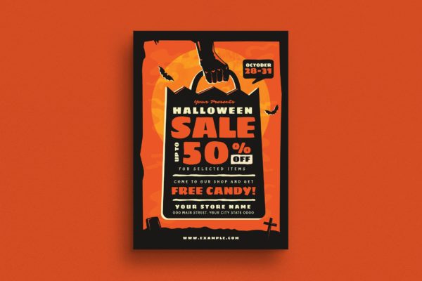 万圣节店铺促销活动海报传单设计模板 Halloween Sale Event Flyer