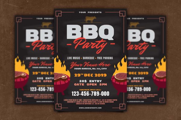 BBQ烧烤主题活动海报传单设计模板素材 BBQ Party Flyer