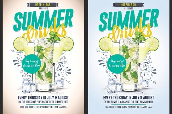 夏季冷饮饮料促销传单模板 Summer Drinks Promotion Flyer