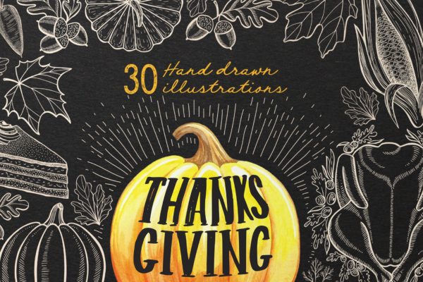 感恩节主题食物矢量手绘设计素材 Thanksgiving Food Illustrations