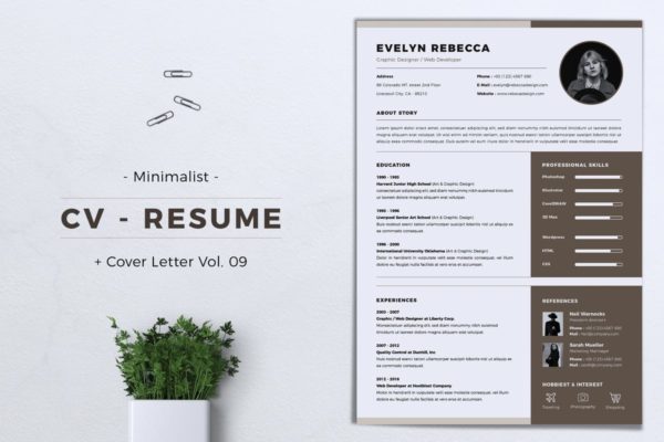 极简主义风设计师简历模板设计 Minimalist CV Resume Vol. 09