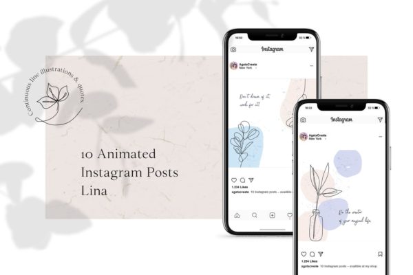 优雅线条动画艺术社交动画贴图设计模板16图库精选 ANIMATED Instagram Posts – Lina