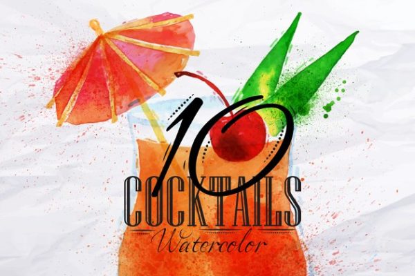鸡尾酒水彩画矢量图形 Cocktails watercolor