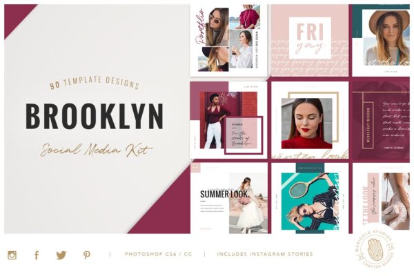 潮流时尚主题社交媒体贴图模板16素材网精选素材 BROOKLYN | Social Media Pack