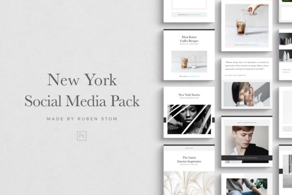 新媒体时尚社交贴图模板16设计网精选 New York Social Media Pack