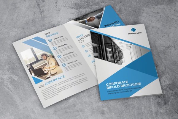 简约蓝色企业宣传双折页小册子设计模板 Corporate &#8211; Bifold Brochure