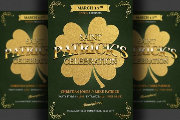 圣帕特里克节派对活动传单模板 Saint Patrick&#8217;s Day Flyer Template