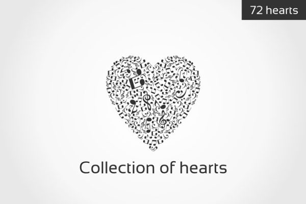 各种主题图标拼凑心形插画 Collection of hearts