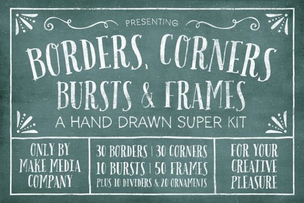 黑板画粉笔画装饰元素设计素材 Borders, Corners &amp; Frames Super Kit