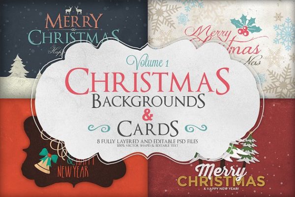 圣诞节节日主题背景&amp;贺卡模板v1 Christmas Background &amp; Cards Vol.1