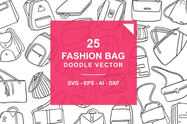 25款时尚背包/挎包涂鸦矢量图形图案素材 Fashion Bag Doodle Vector