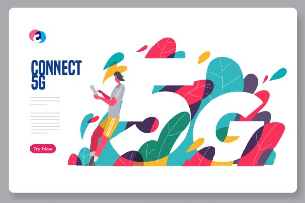 5G网络开启新纪元科技主题矢量插画素材 5G connection unlock new era