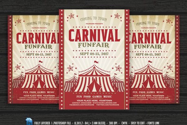 嘉年华&amp;游乐园活动宣传海报传单设计模板 Carnival &amp; Fun Fair Flyer Poster